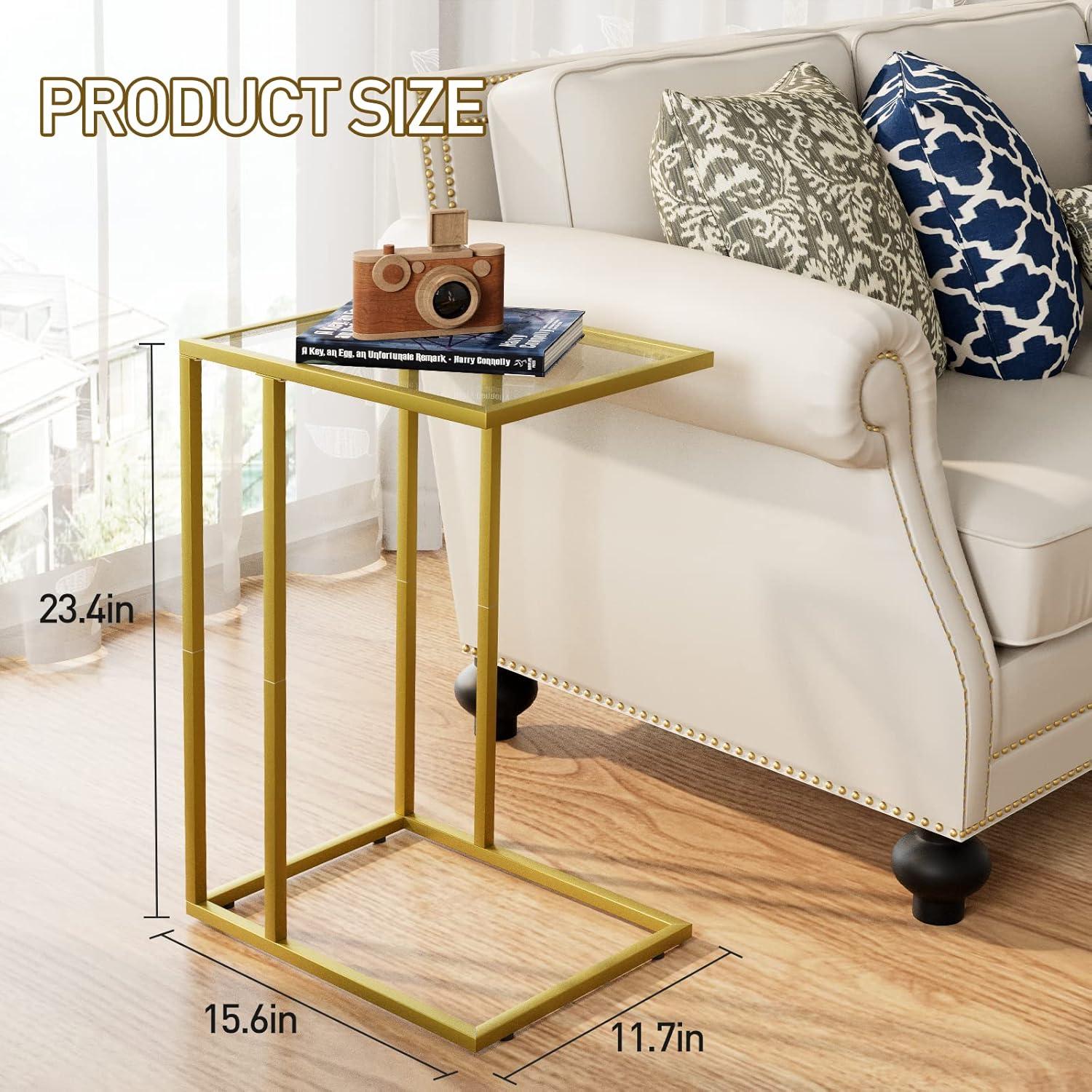 Beistelltisch C-Form Glas golden Sofa Couch Bettngleiterung