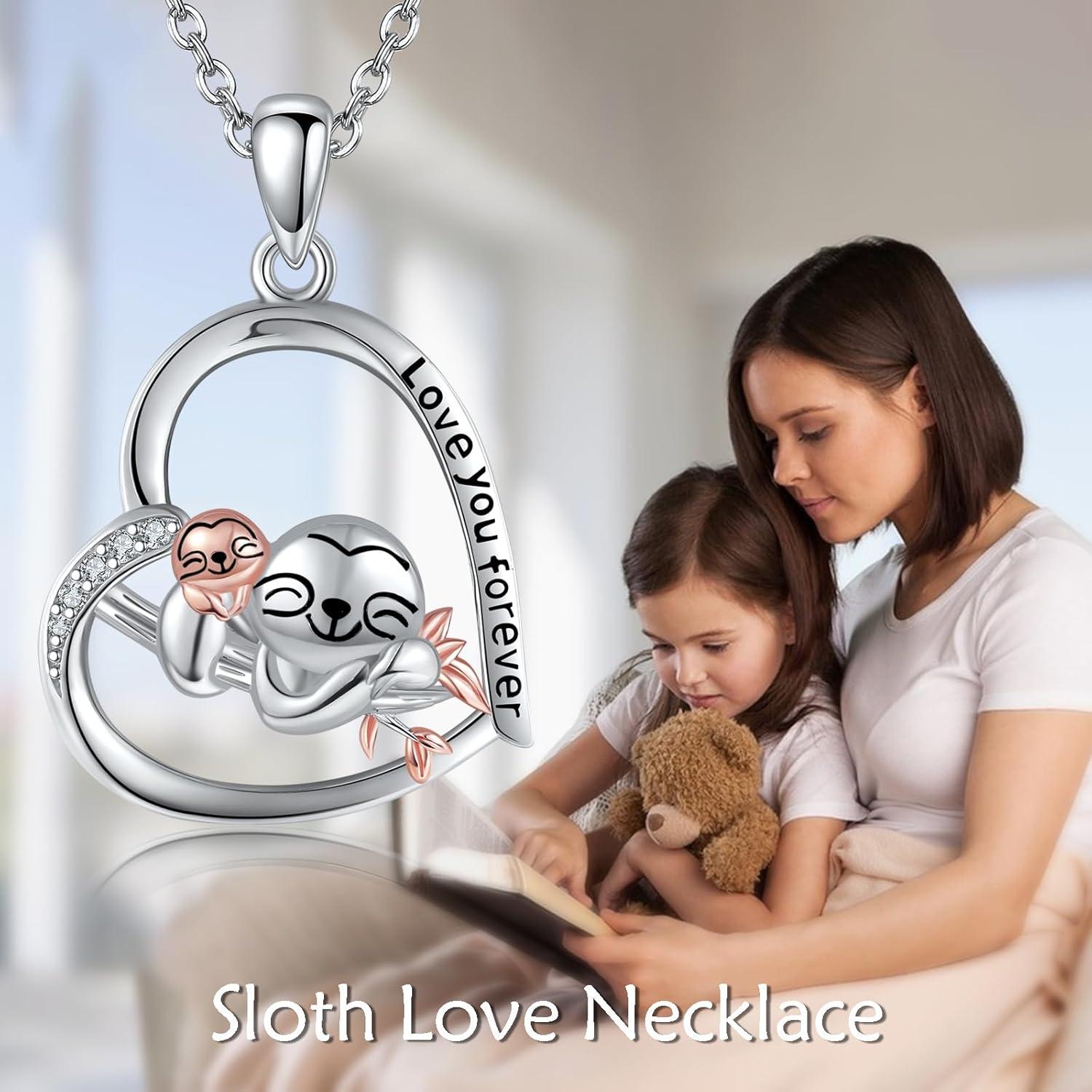Faultier Halskette 925 Sterling Silber Anhänger Tierschmuck Eltern