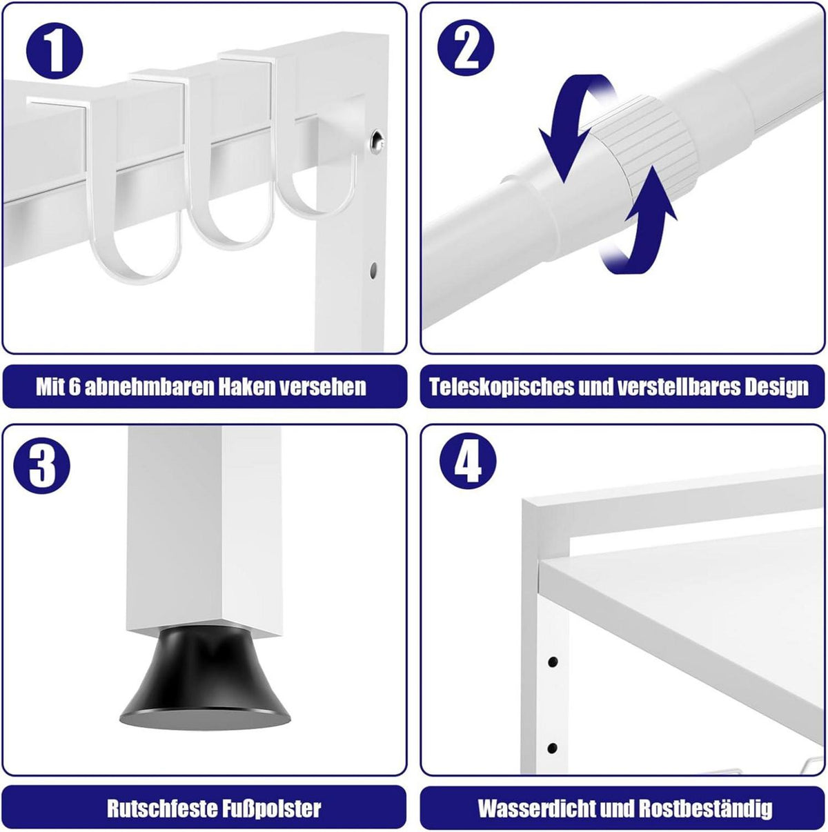 2-stufiges Mikrowellenregal 40-65cm Ausziehbar Küchen Organizer 6 Haken White