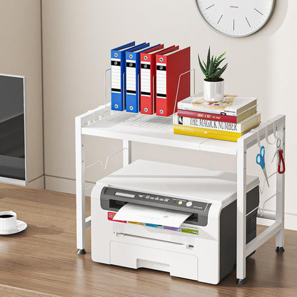 2-stufiges Mikrowellenregal 40-65cm Ausziehbar Küchen Organizer 6 Haken White