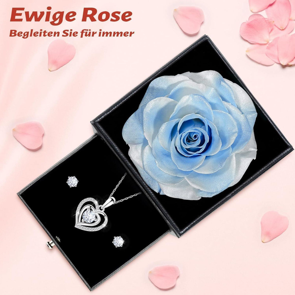 Ewige Rose Schmuckset mit Halskette und Ohrringen aus 925 Silber