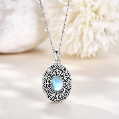 VONALA Sterling Silber Foto Anhänger Halskette mit Mondstein