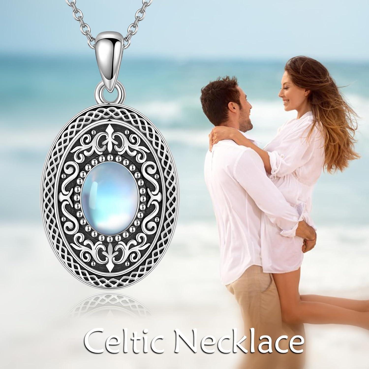 Celtic Sterling Silber Foto Anhänger Halskette mit Mondstein