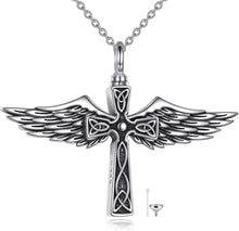 Kreuz Engelsflügel Urnenhalskette aus 925 Sterling Silber