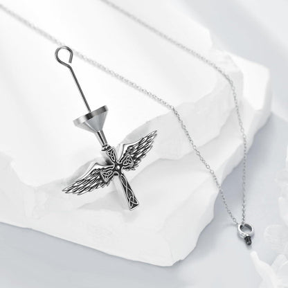 VONALA Kreuz Engelsflügel Urnenhalskette 925 Sterling Silber Frauen Asche