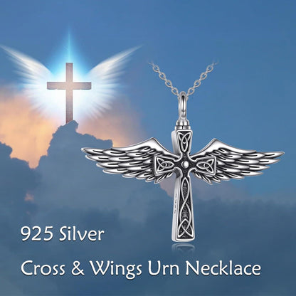 Engelsflügel Kreuz Urnenhalskette 925 Sterling Silber Frauen Ashes Schmuck