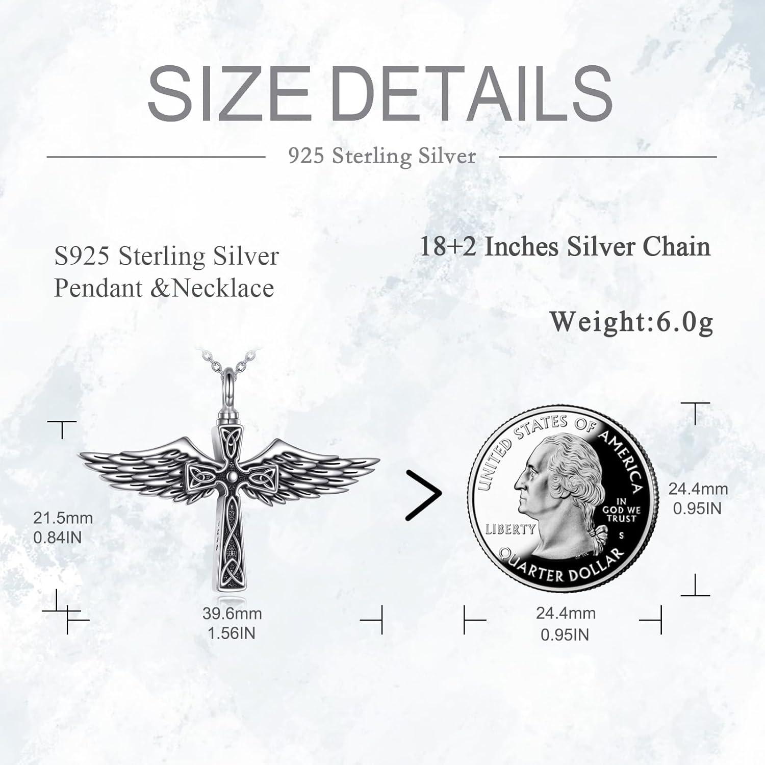 Kreuz Engelsflügel Urnenhalskette 925 Sterling Silber für Frauen