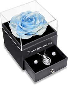 Konservierte Ewige Rot Rose Geschenkset mit Halskette und Ohrringe