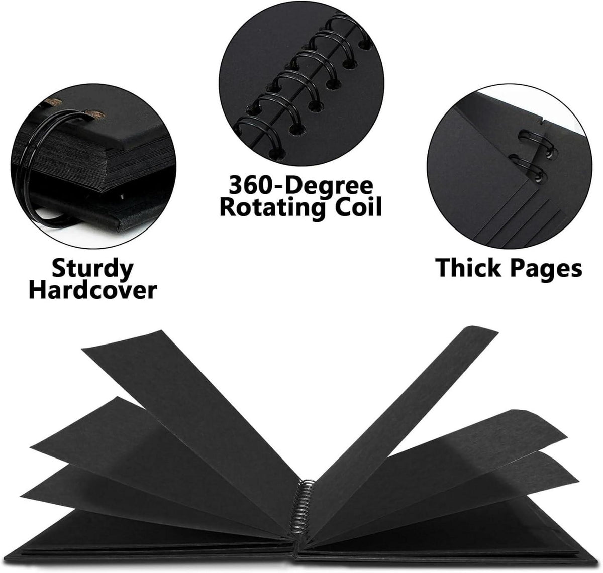 DIY Fotoalbum Hardcover Kraftpapier Spiralalbum 40 Seiten Schwarz
