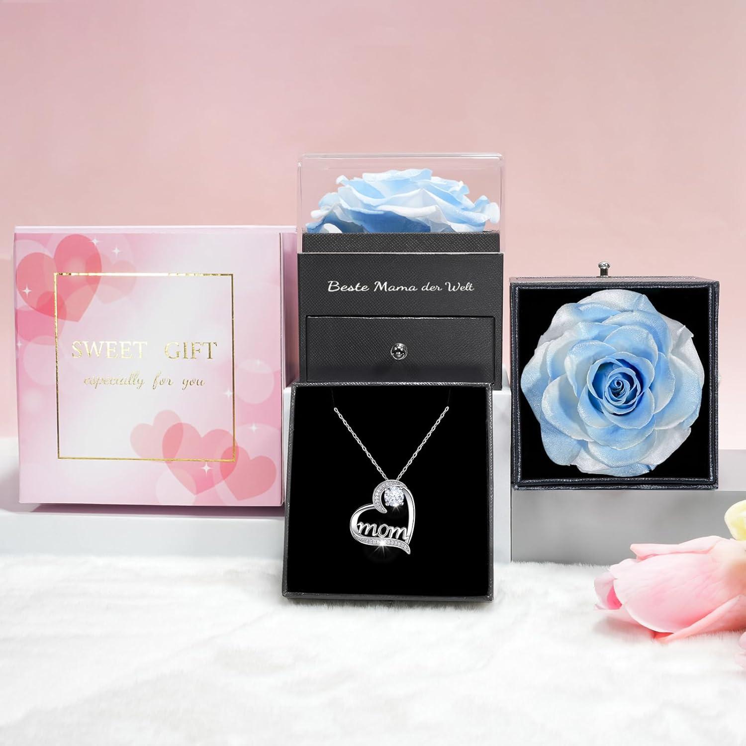 Sunia Ewige Rose mit 925 Silber Halskette, Mamma Infinity Blume Geschenk