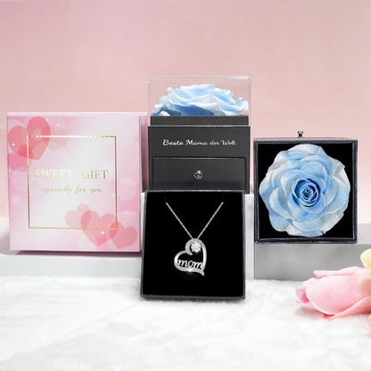Sunia Ewige Rose mit 925 Silber Halskette, Mamma Infinity Blume Geschenk