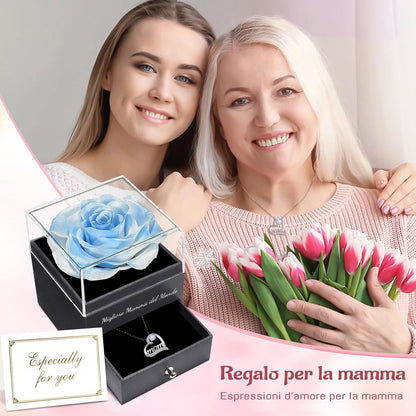 Ewige Rose mit Mama Halskette, 925 Sterlingsilber, Muttertagsgeschenk