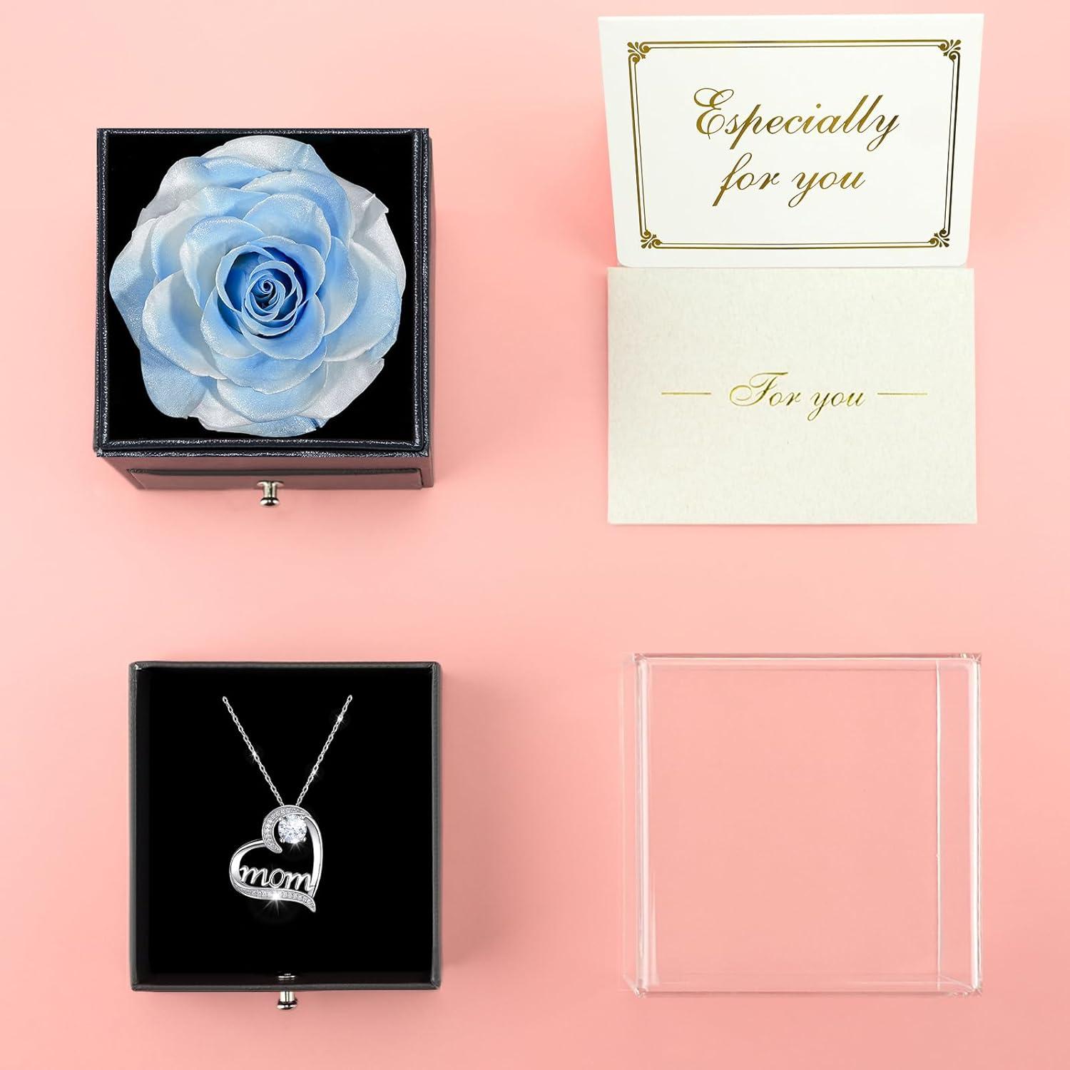 Ewige Rose mit Mama Halskette, 925 Sterlingsilber, Muttertagsgeschenk