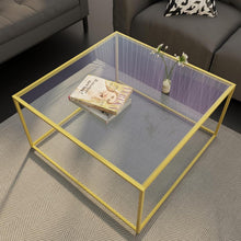 Glas Couchtisch 67x67 Moderne Wohnzimmertisch Beistelltisch Gold