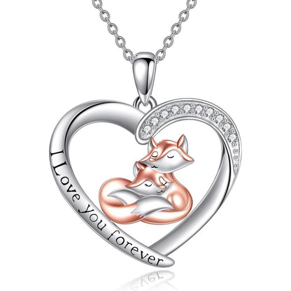 925 Sterling Silber Fuchs Halskette mit Herz und Gravur
