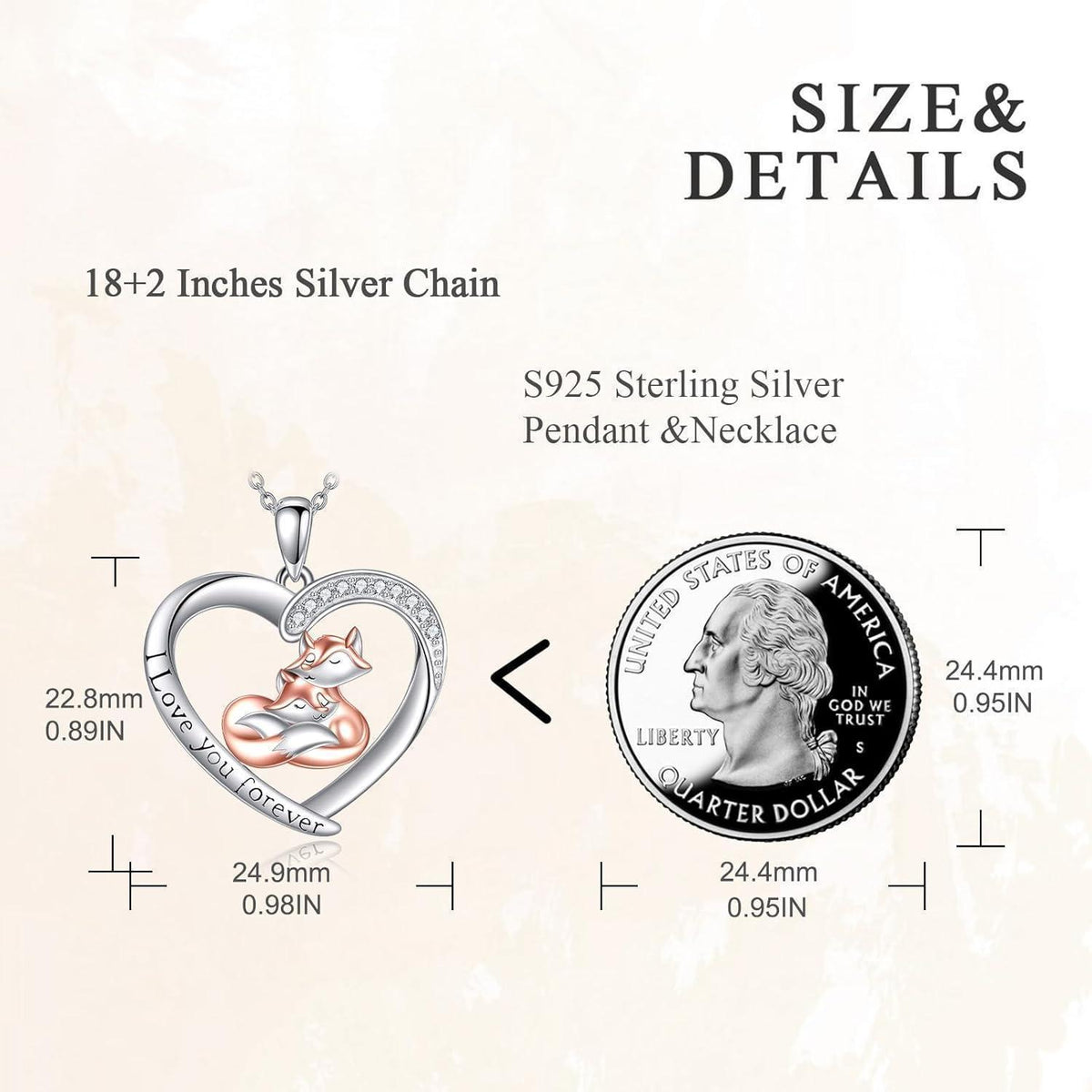 925 Sterling Silber Fuchs Halskette mit Herz und Gravur