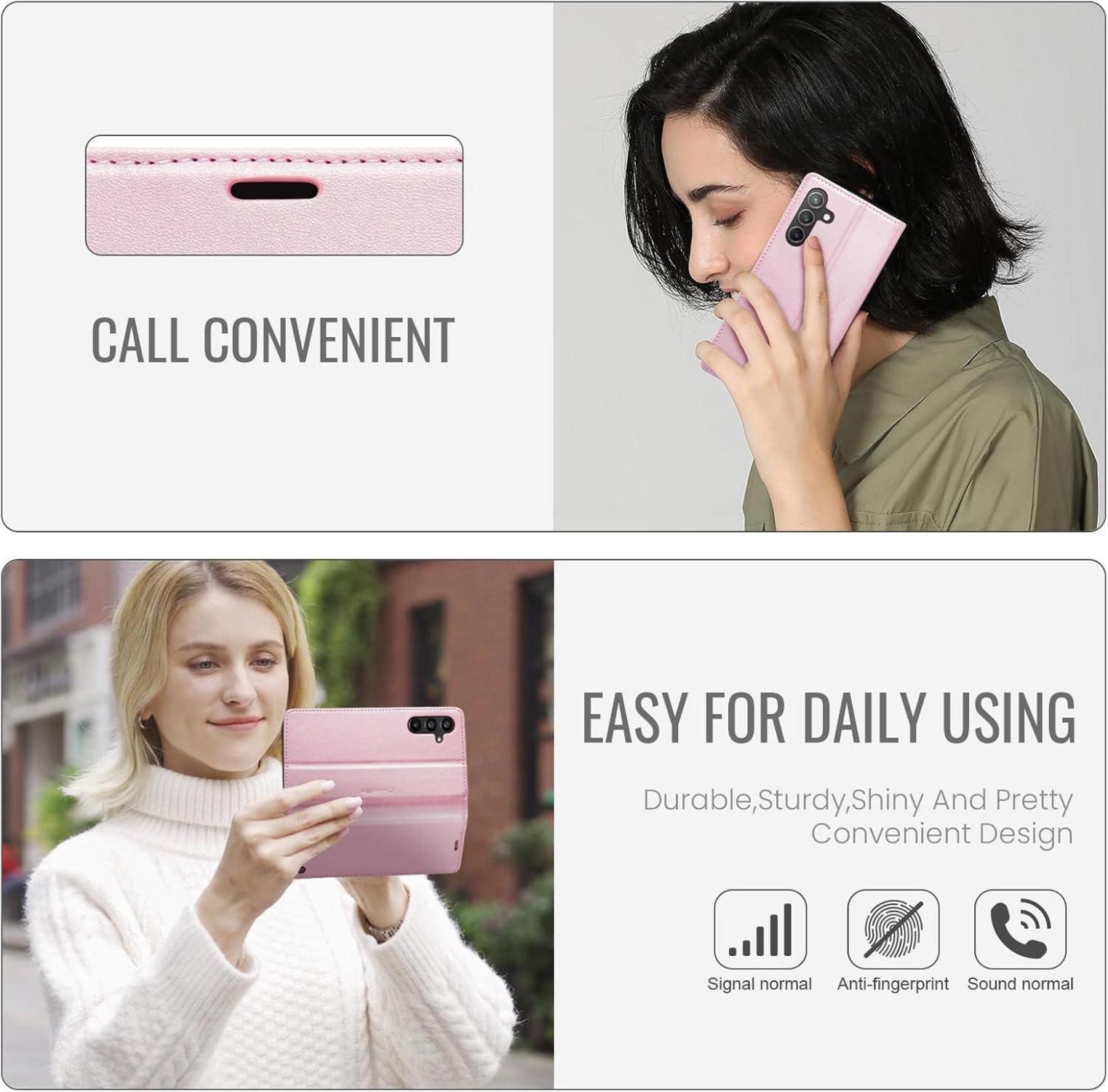 Samsung Galaxy A15 5G Handyhülle Leder Flip Case Stand Rose Gold