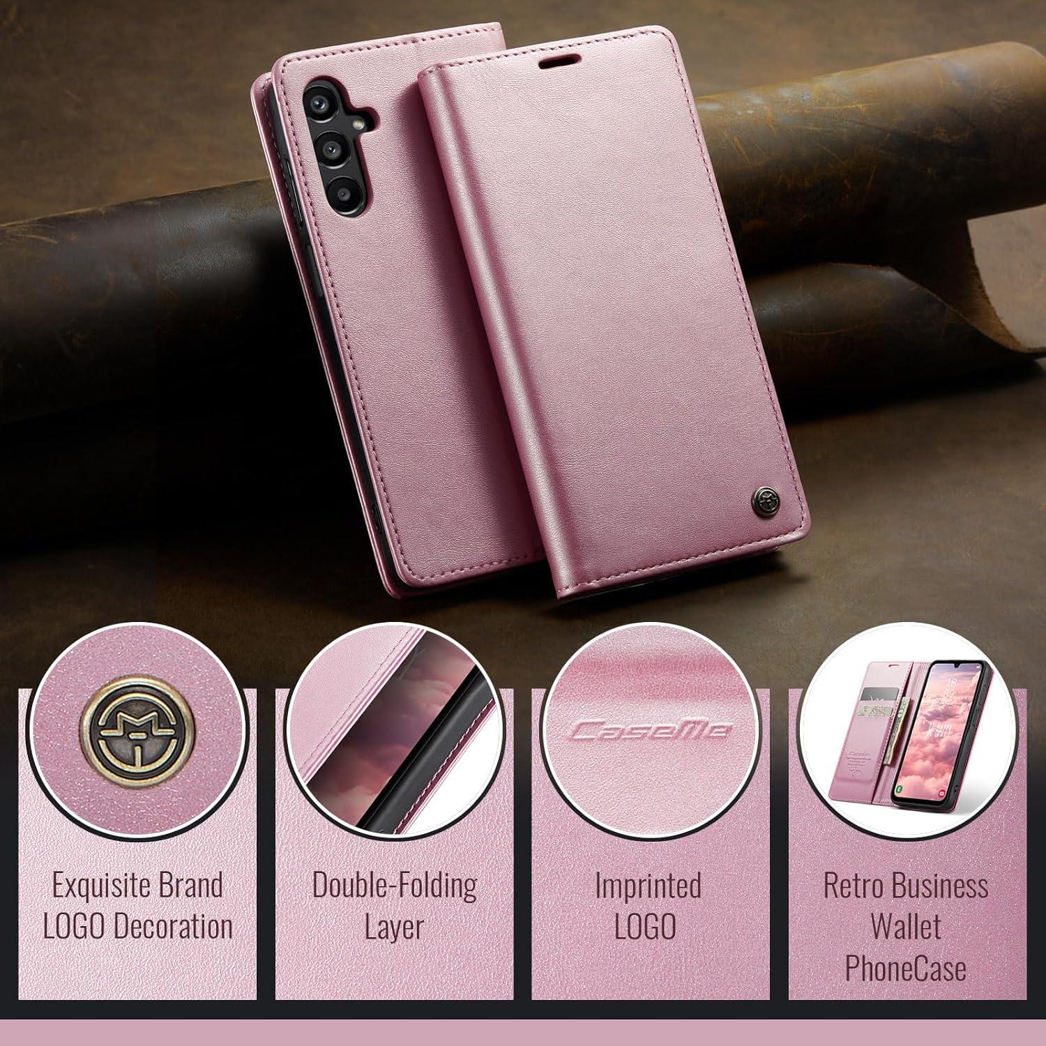 Samsung Galaxy A15 5G Handyhülle Leder Flip Case Stand Rose Gold