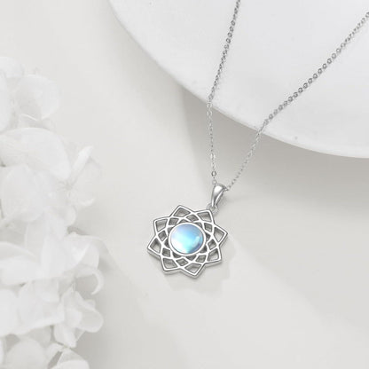 Lotus Mondstein Halskette Keltischer Anhänger 925 Sterling Silber