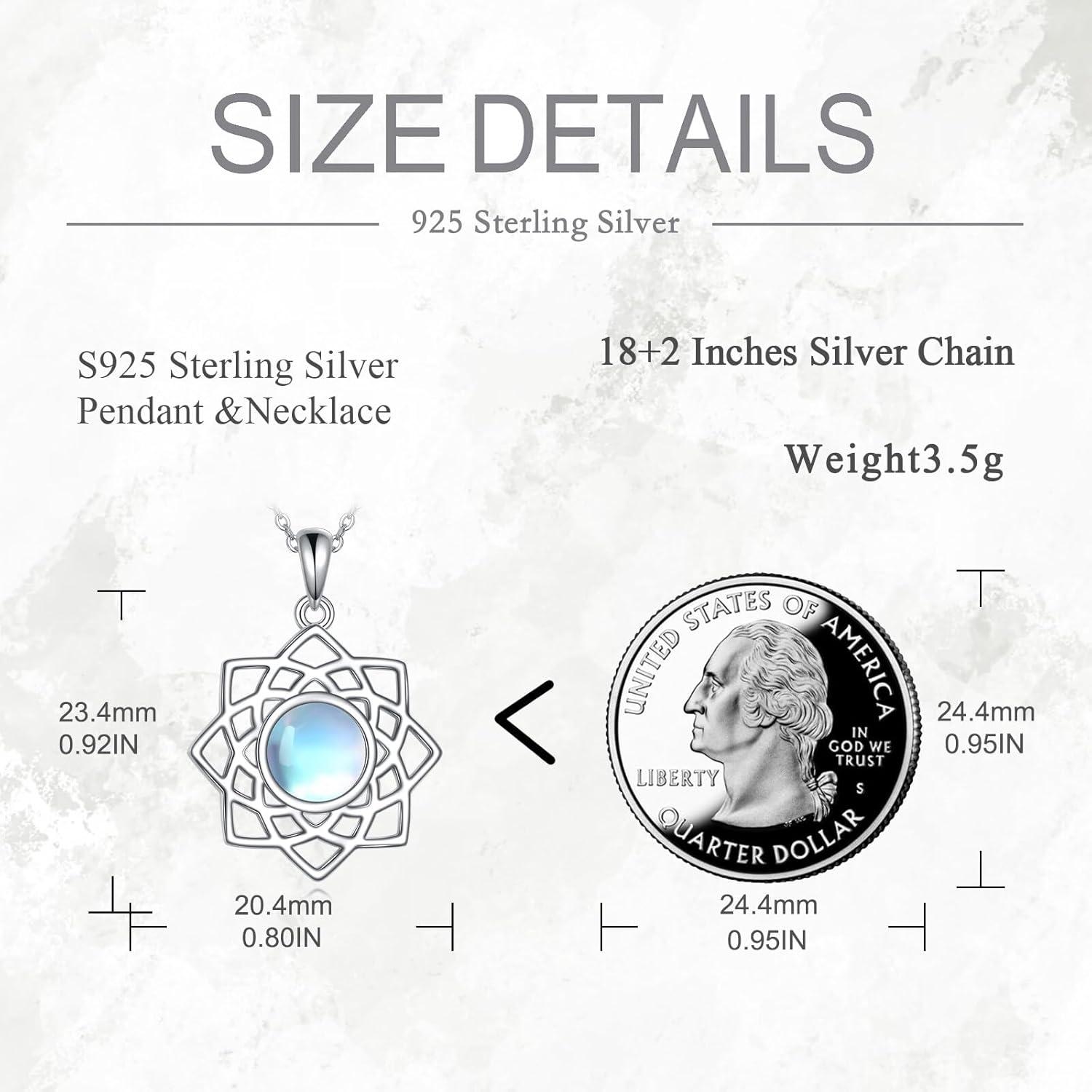 925 Sterling Silber Lotus Mondstein Halskette Keltischer Knoten Anhänger für