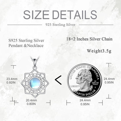 925 Sterling Silber Lotus Mondstein Halskette Keltischer Knoten Anhänger für