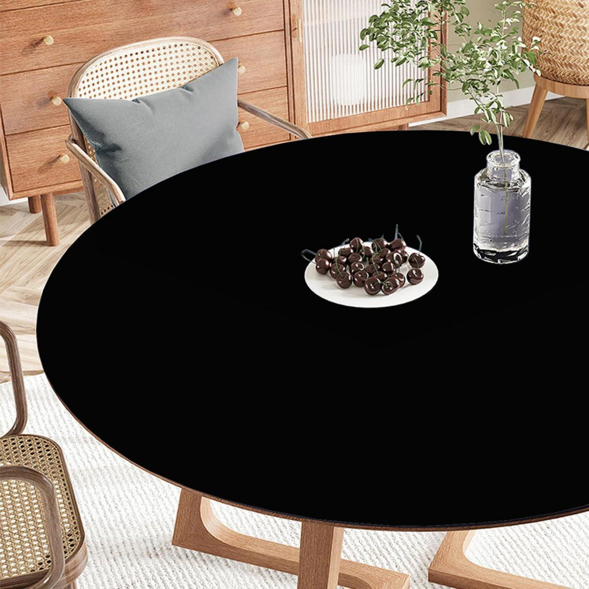 Runde PU Tischdecke 110cm – Wasserdichte Schutzfolie Schwarz