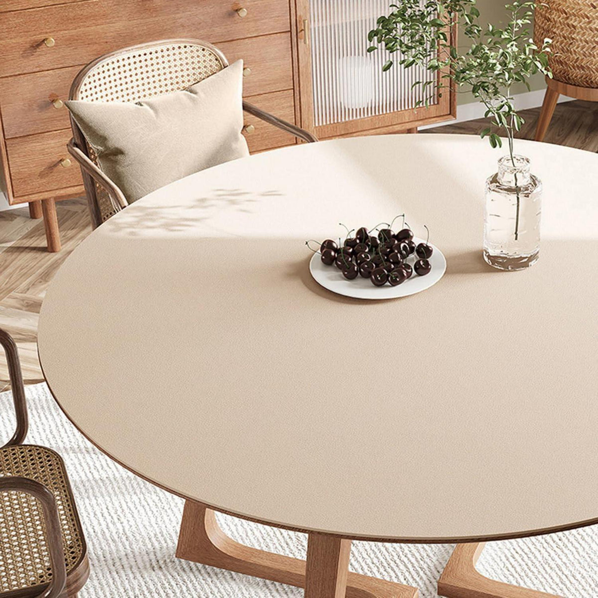 Runde PU Tischdecke 110cm wasserdicht Beige Khaki