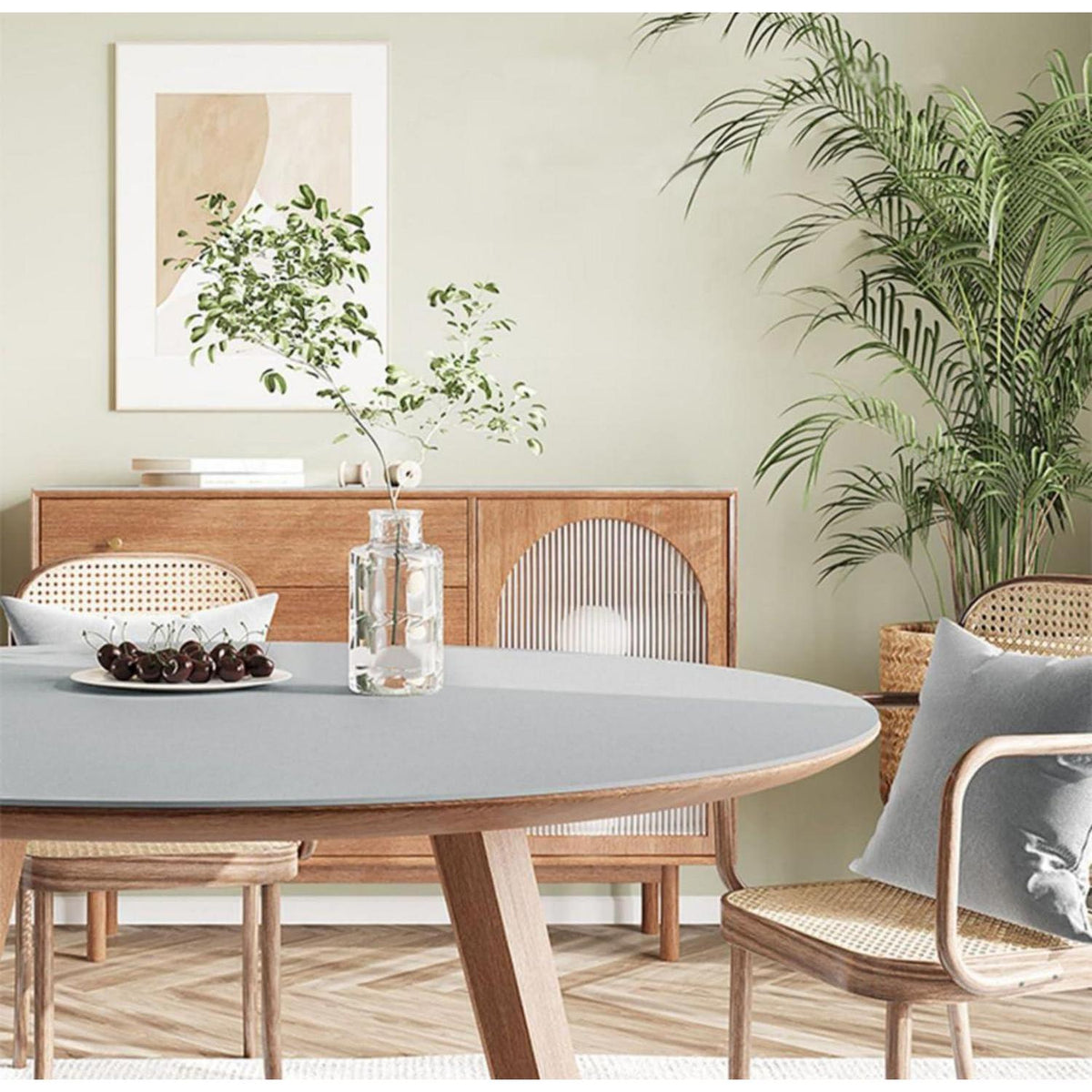 PU Tischdecke Rund 110cm Grau – Wasserdichter Tischschutz