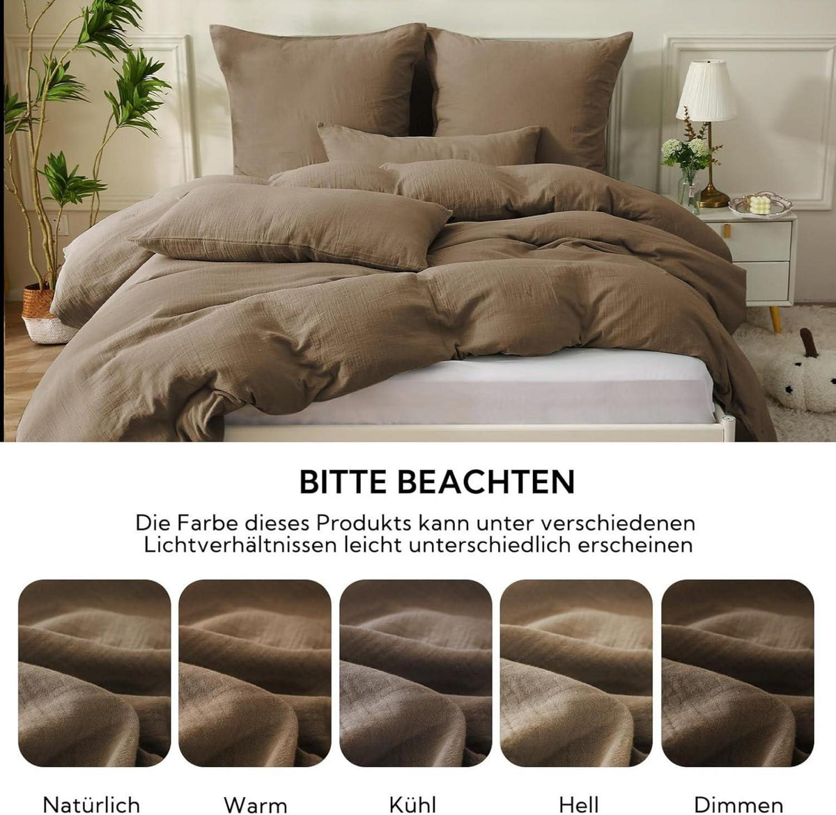 Doppelte Musselin Bettwäsche 200x200 Baumwolle Dunkler Kaffee