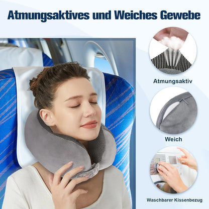Reisekissen Memory Foam Nackenkissen Flugzeug Verstellbar Grau