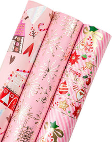 Weihnachtsgeschenkpapierrolle 3 Rollen 43,2 cm x 3 m - Rosa Design mit