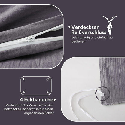 SOULFUL Doppelte Musselin Bettwäsche 135x200 Baumwolle 4tlg. Bettwäsche-Sets Dunkelviolett