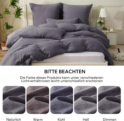 Doppelte Musselin Bettwäsche 200x200 Baumwolle, Dunkelviolett