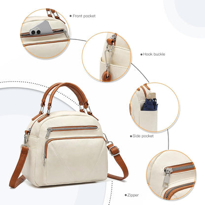 Miss Lulu Leather Crossbody Shoulder Bag Bowler Style