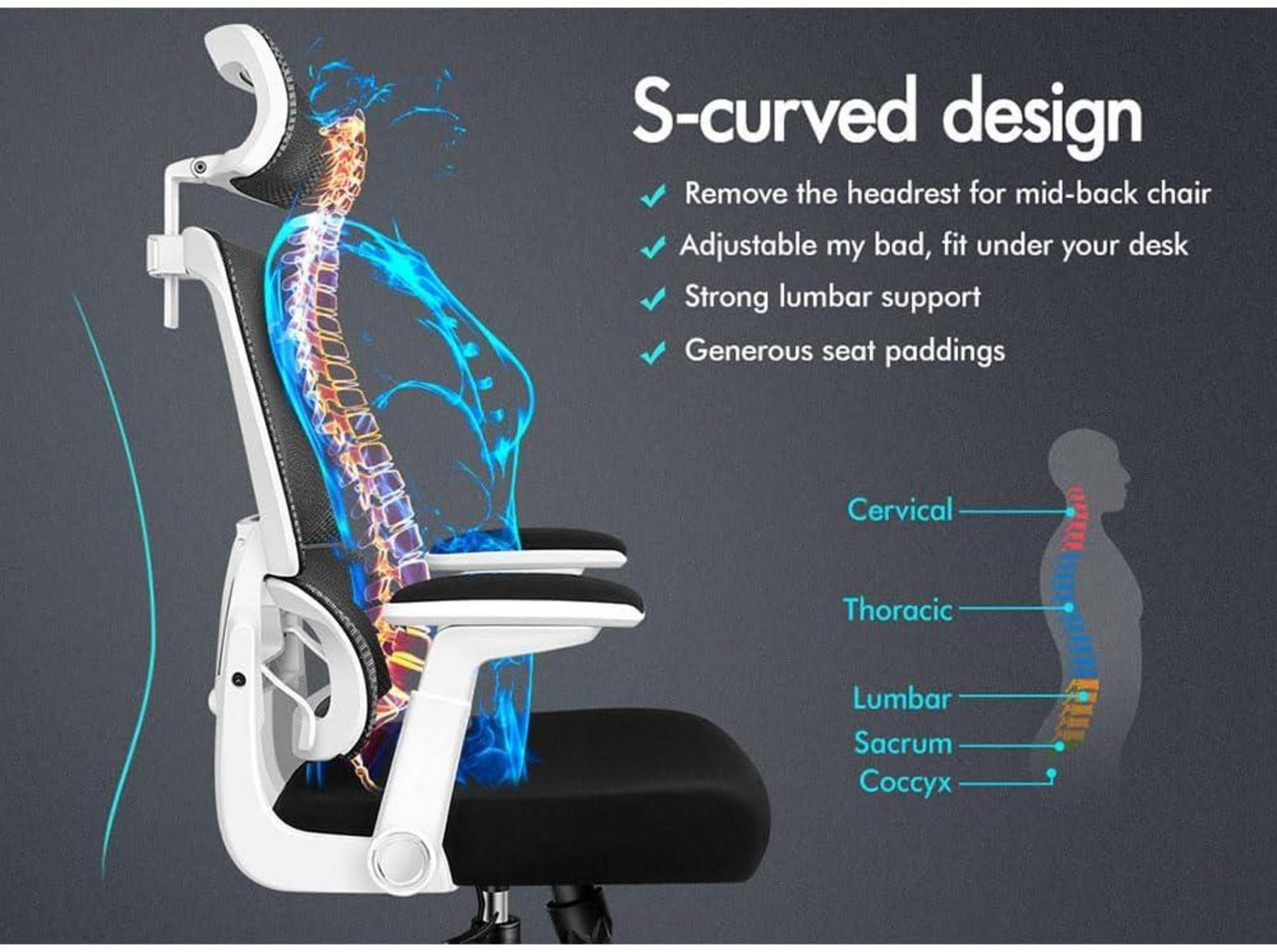 ALFORDSON Bürostuhl Ergonomisch Premium Weiß - TÜV-zertifizierte Rollen, Atmungsaktives Netzgewebe, SGS
