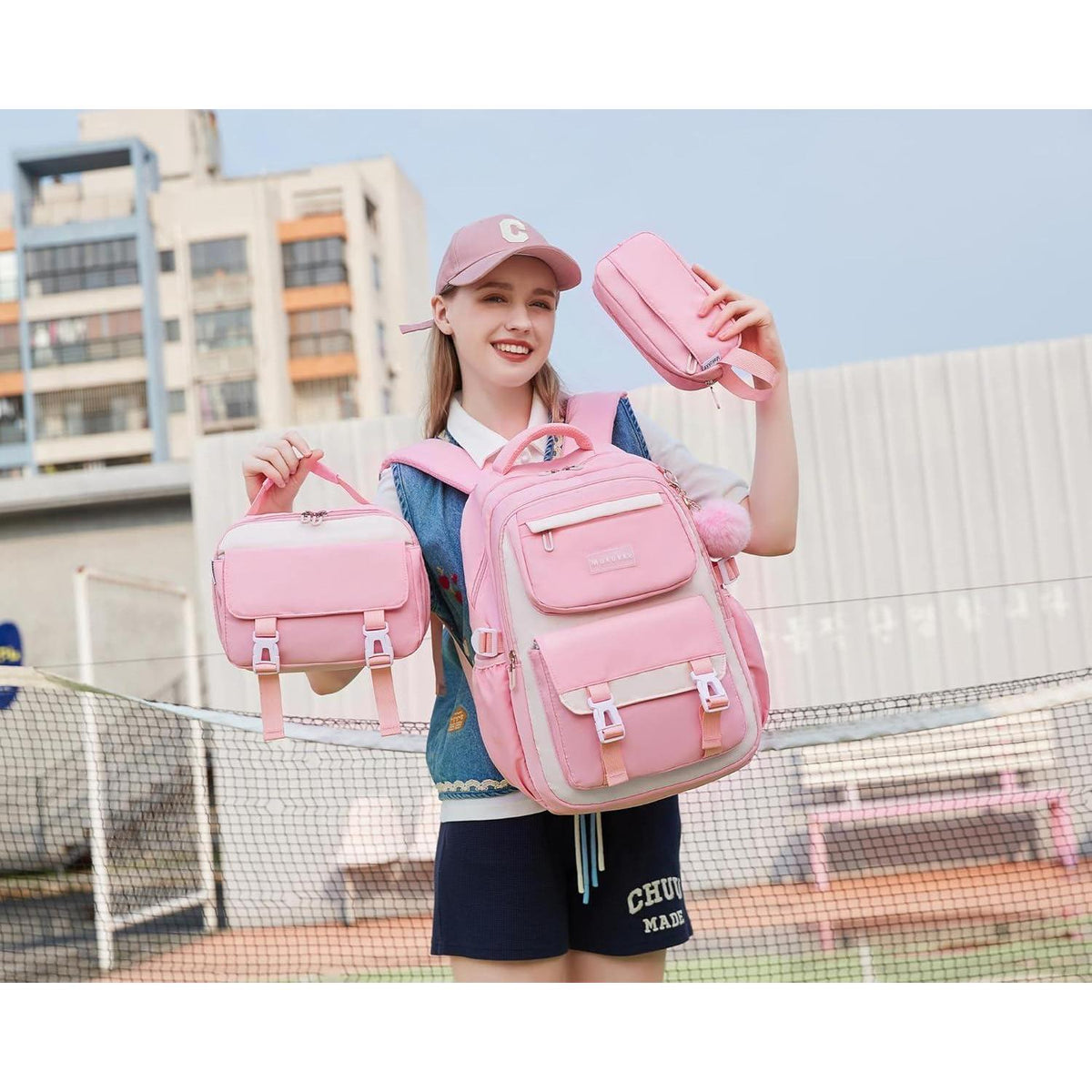 Schulranzen-Set Mädchen Teenager Rucksack Schule 30L Lila