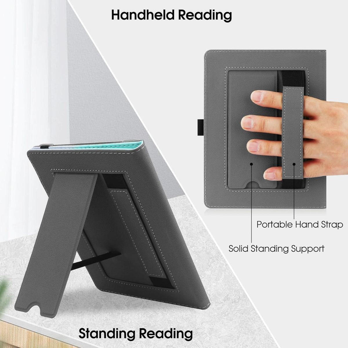 Universal E-Reader Hülle 6 Zoll mit Ständer & Handschlaufe - Marmor Blau