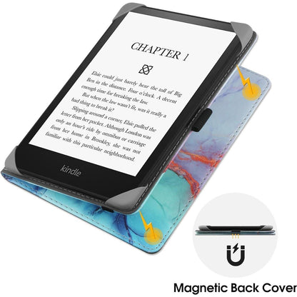 Universal E-Reader Hülle 6 Zoll mit Ständer & Handschlaufe - Marmor Blau