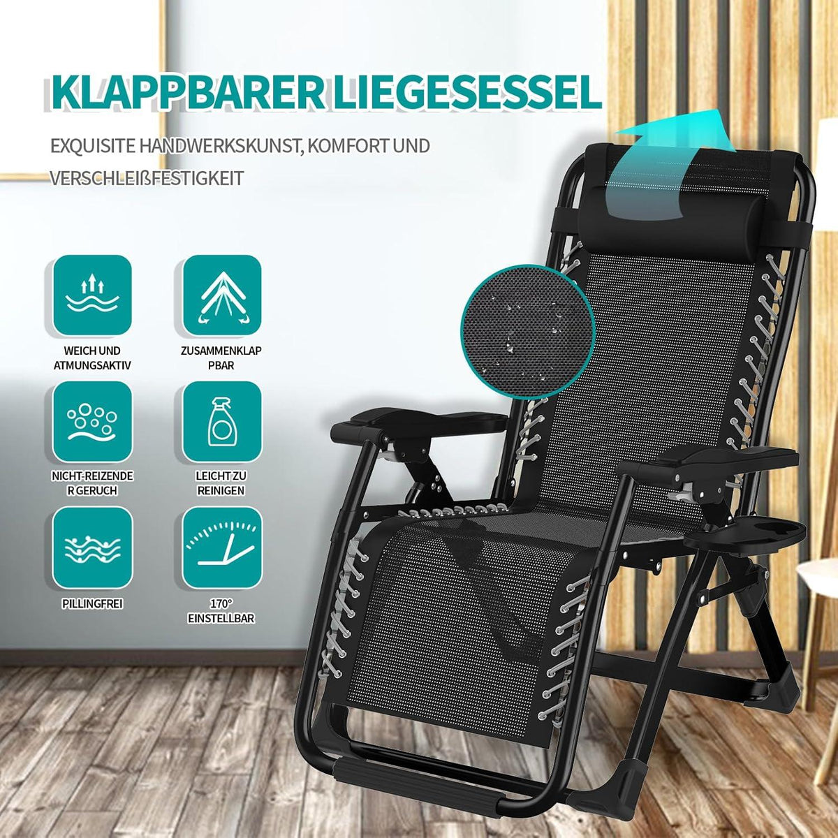 Klappbare Sonnenliege Garten Relaxliege Belastbar 240kg Verstellbar