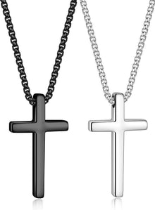 Edelstahl Kreuz Halskette Set Schwarz Silber mit Box Kette