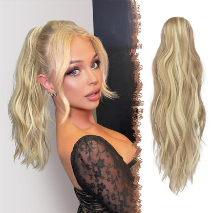 Gewellter Pferdeschwanz mit Klammer – Dreckiges Blond 50cm