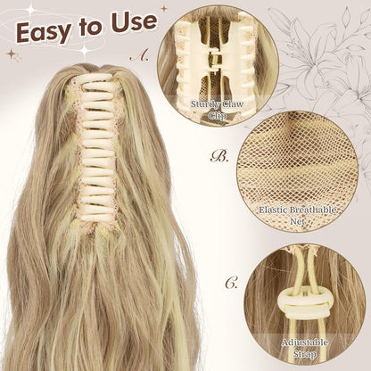 Gewellter Pferdeschwanz mit Klammer – Dreckiges Blond 50cm