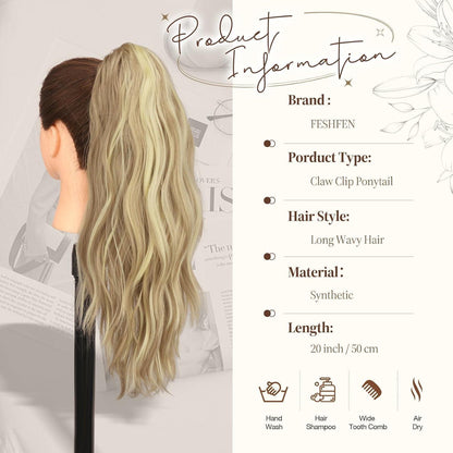 Gewellter Pferdeschwanz mit Klammer – Dreckiges Blond 50cm