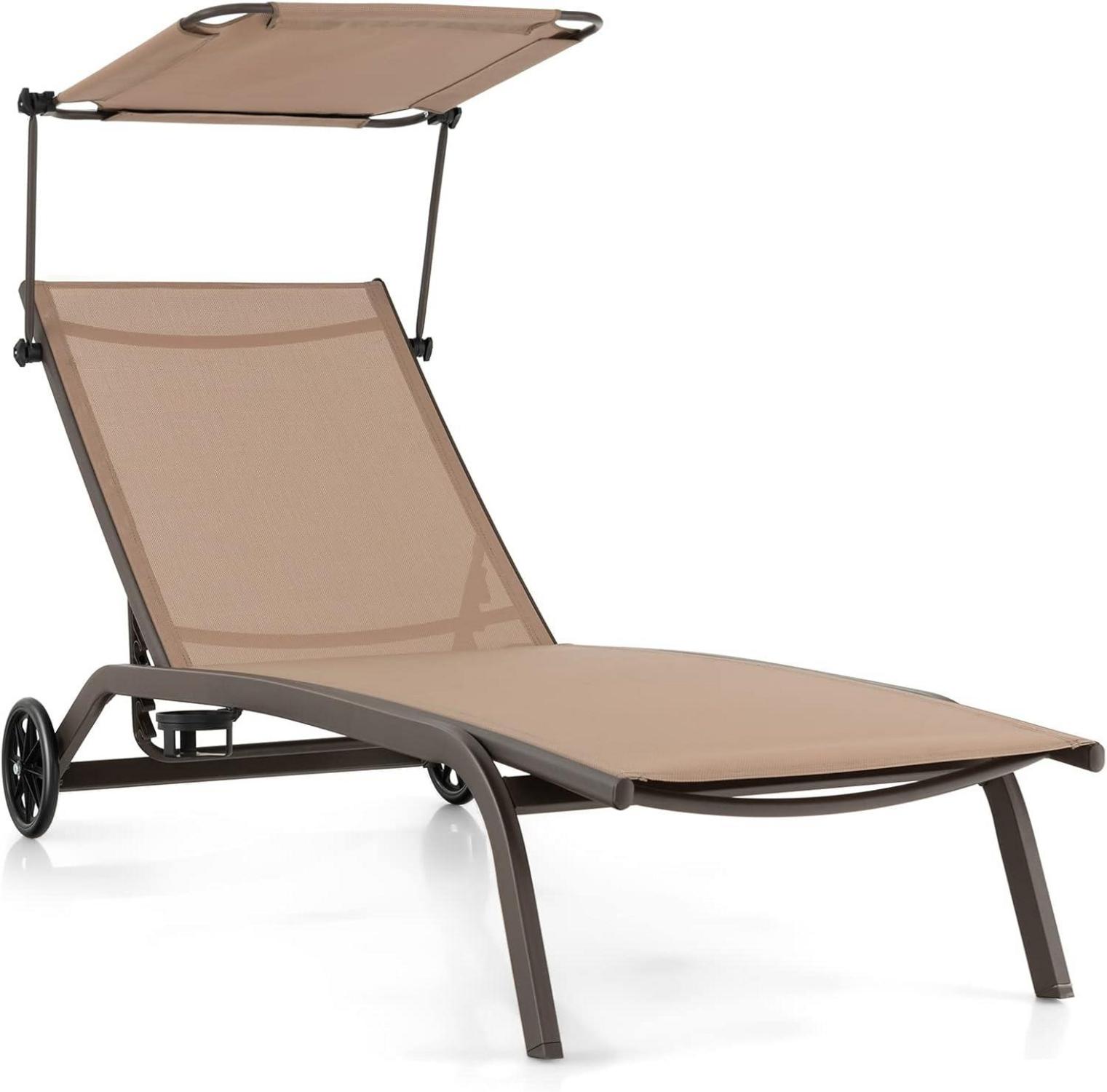 Gartenliege Sonnenliege Dach Rollen Getränkehalter 150kg 165x61x96cm