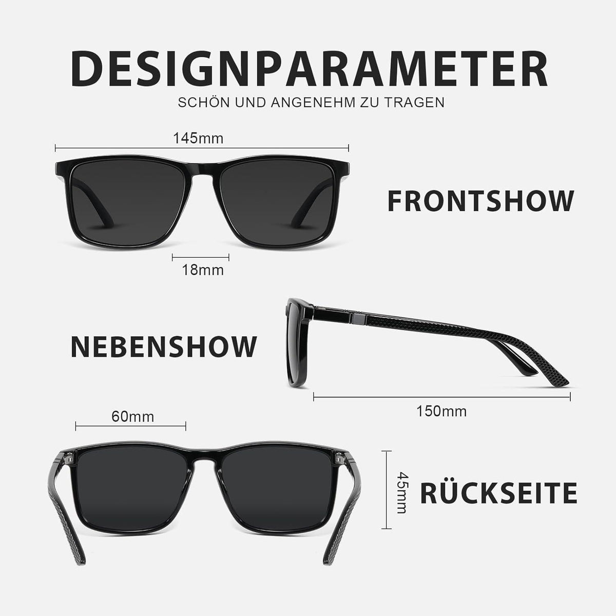Polarisierte Sonnenbrille UV400 Schutz TR90 Rahmen Schwarz