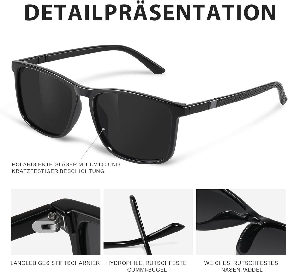 Polarisierte Sonnenbrille UV400 TR90 Rahmen Retro Sport Angeln Ski