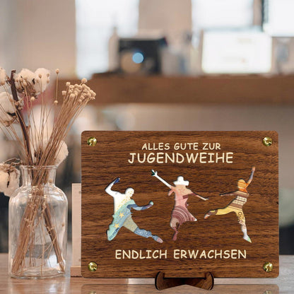 Holz Geldgeschenk Jugendweihe – "Endlich Erwachsen" mit Karte