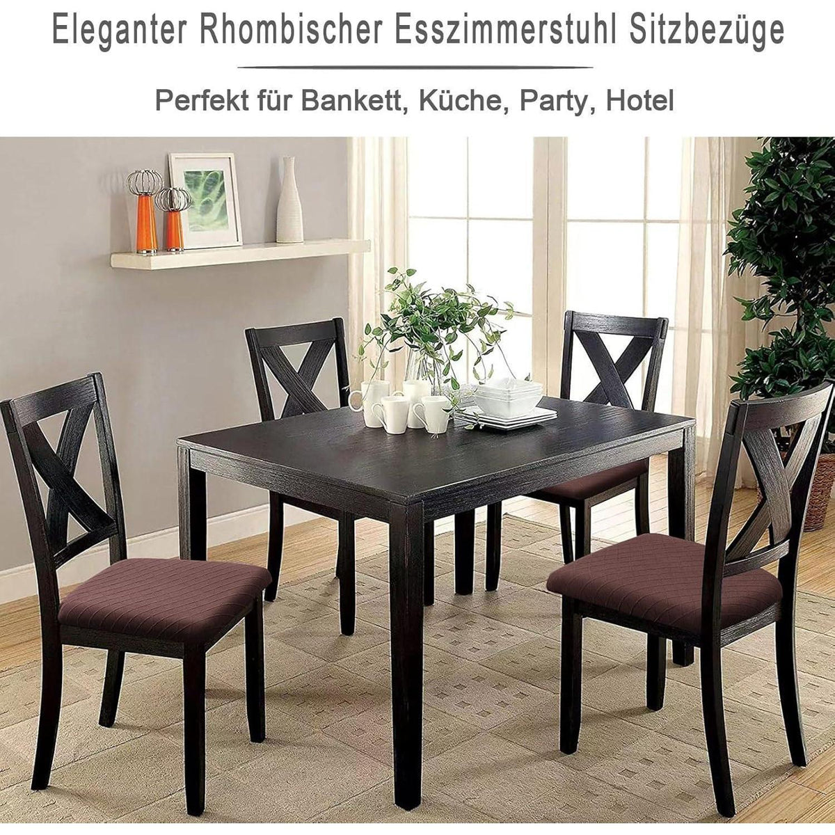 Esszimmerstuhl Sitzbezüge 4er Set – Wasserdicht & Stretch Braun