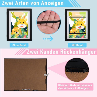 Kodilin 2pcs A4 Kinder Kunst Bilderrahmen zum Öffnen Schwarz