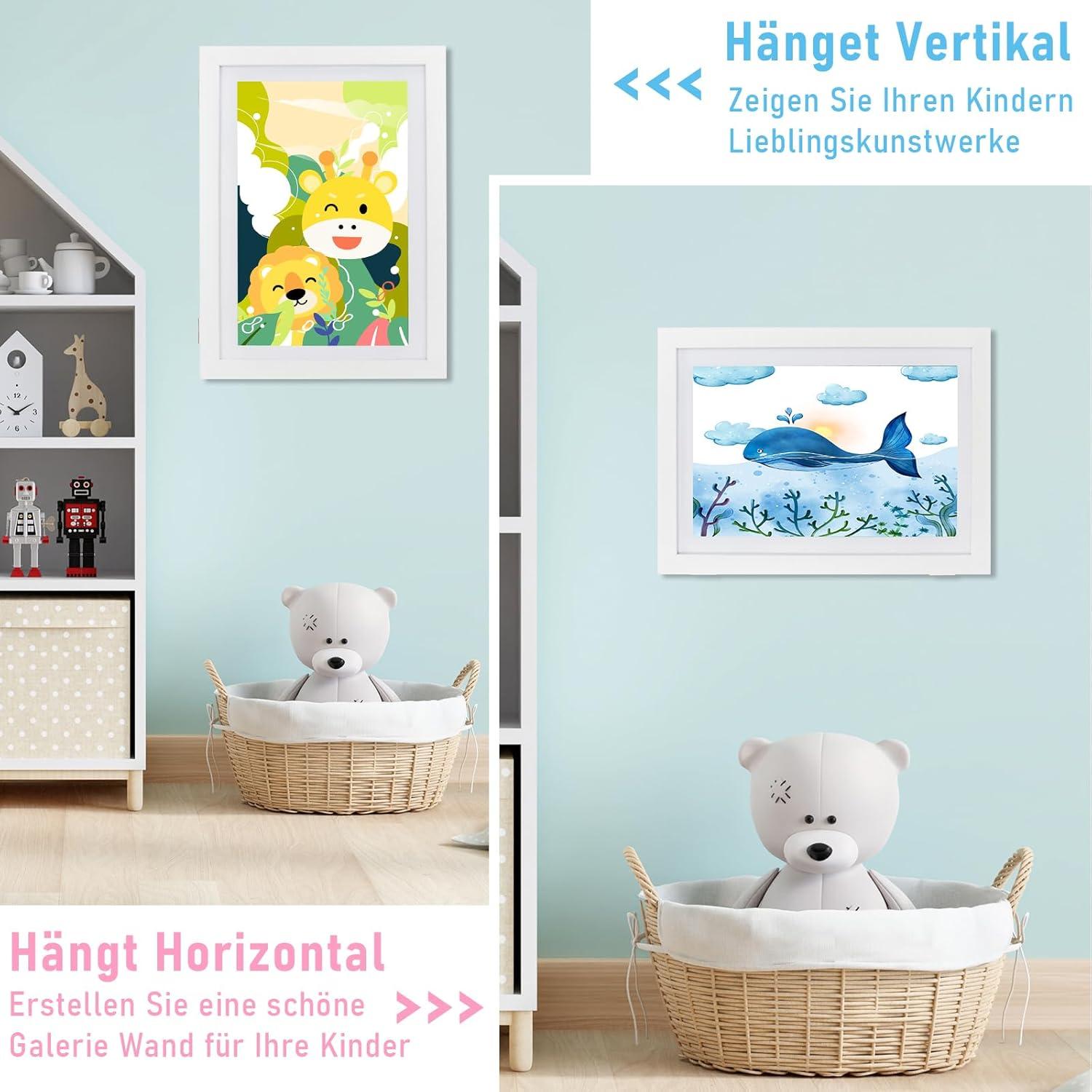 Kinderzeichnungen Bilderrahmen A4 weiß - Öffnen & Wechseln 2er Set